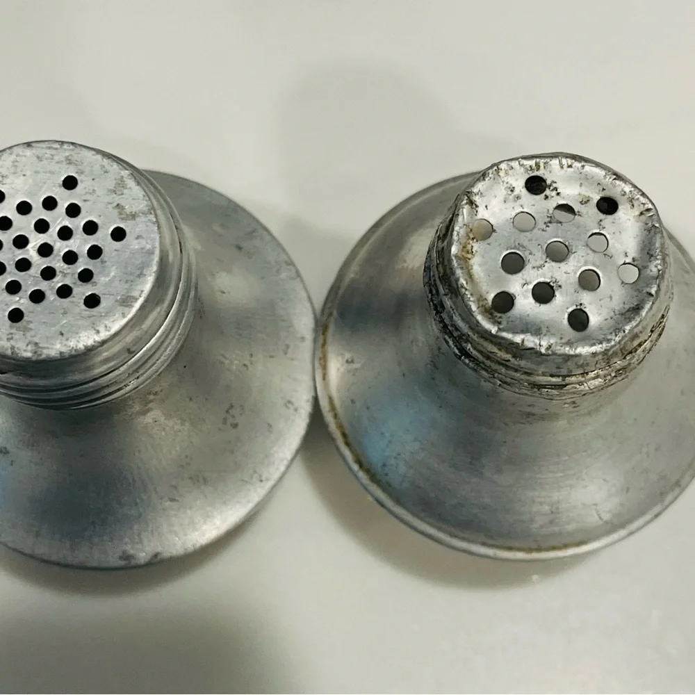 Vintage Salt & Pepper MCM 1950s Aluminum & Glass Americana Atomic Design